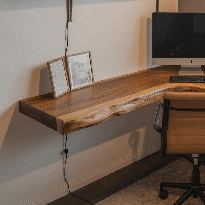 Modern Live Edge Corner Desk With Floating Wood Design For Home Office