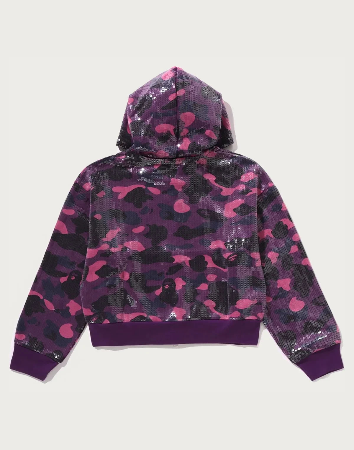 Women's Sequin Cropped Full-Zip Hoodie - Purple