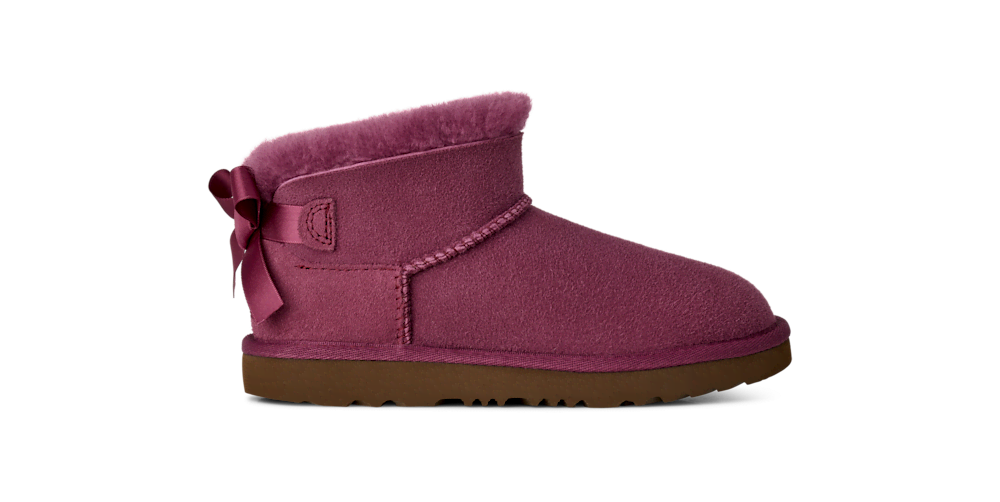 Kids' Short Sheepskin Bow Boot - Burgundy