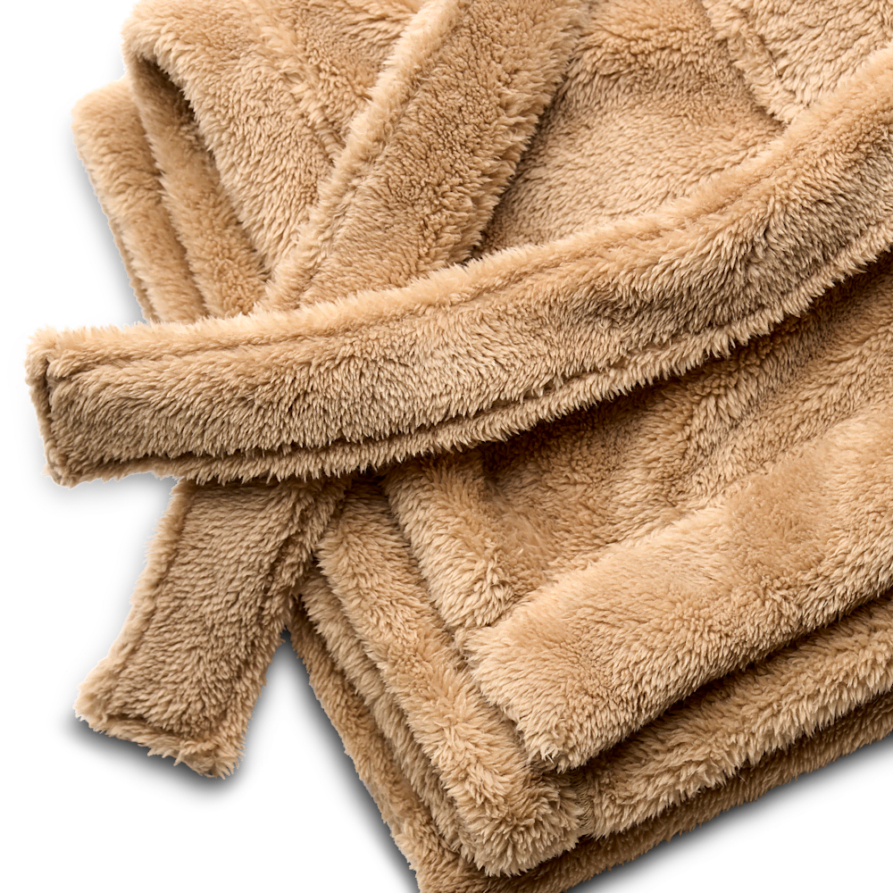 Women's Hooded Plush Fleece Robe - Cream