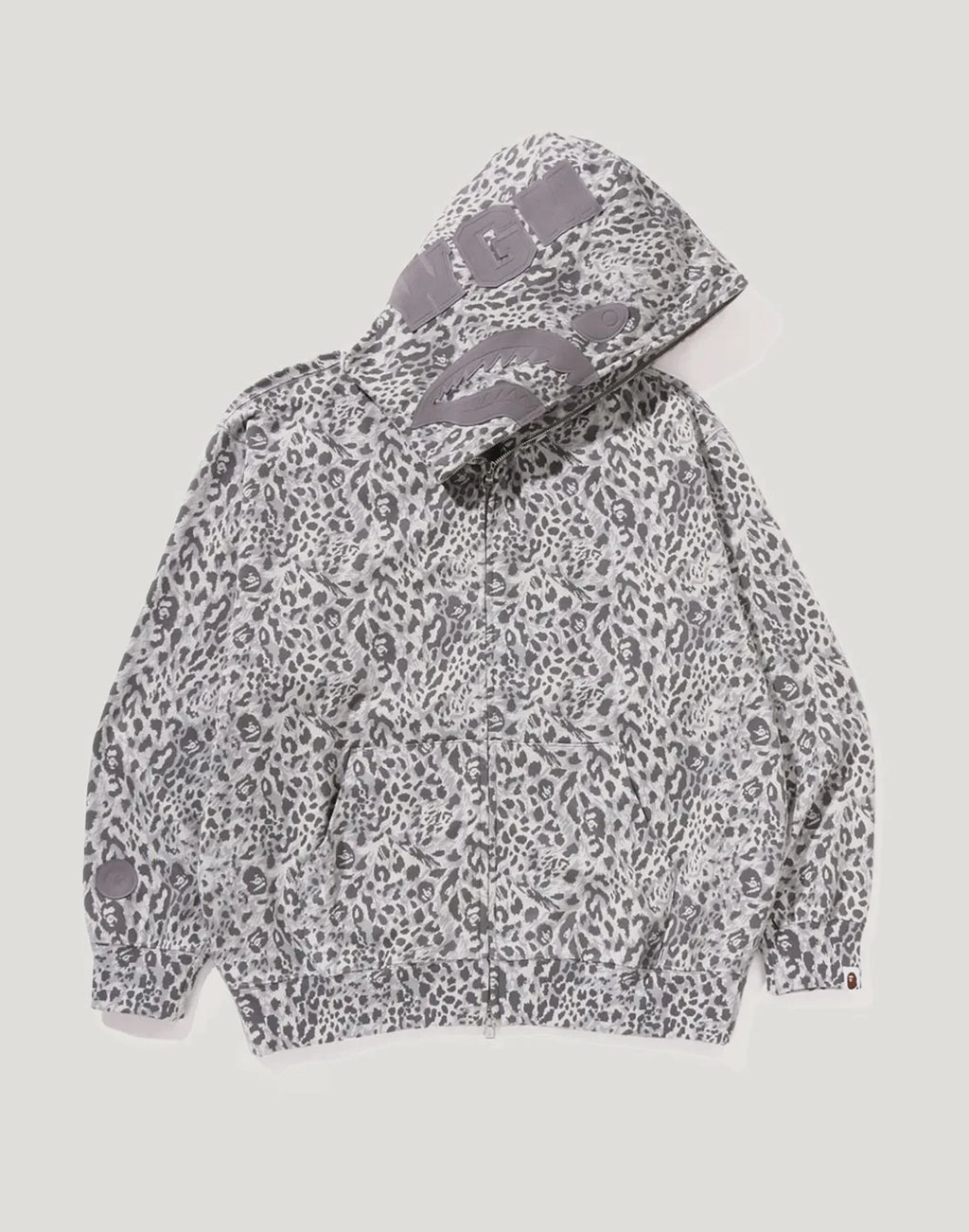Leopard Print Full-Zip Hoodie - Gray