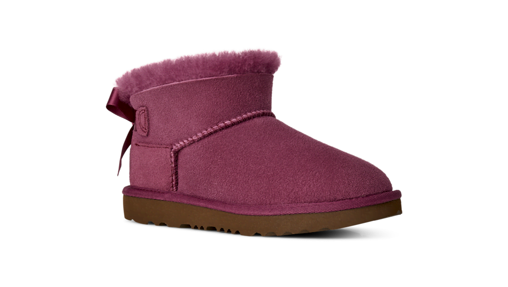 Kids' Short Sheepskin Bow Boot - Burgundy