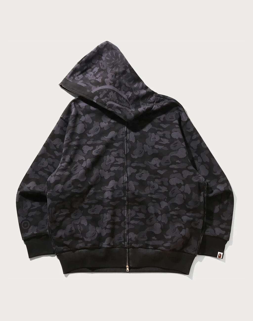 Relaxed Camo Print Full-Zip Hoodie - Black
