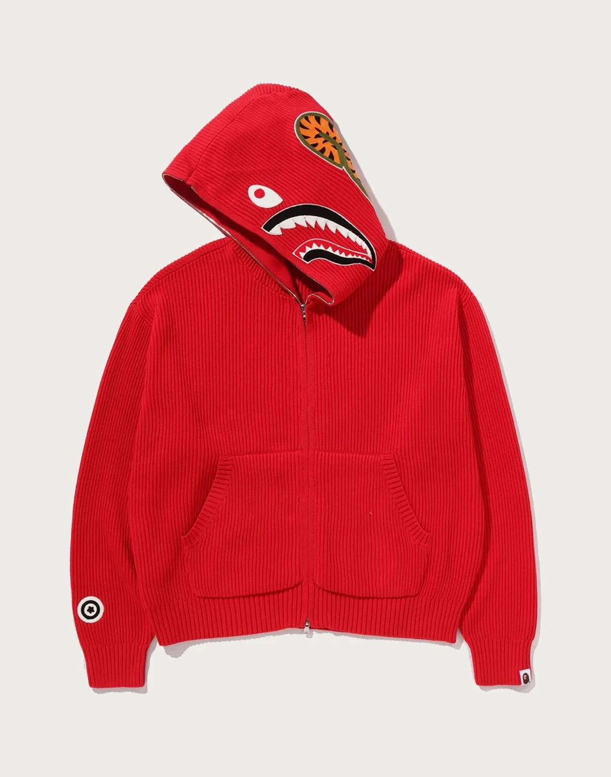 Full-Zip Knit Graphic Hoodie - Black