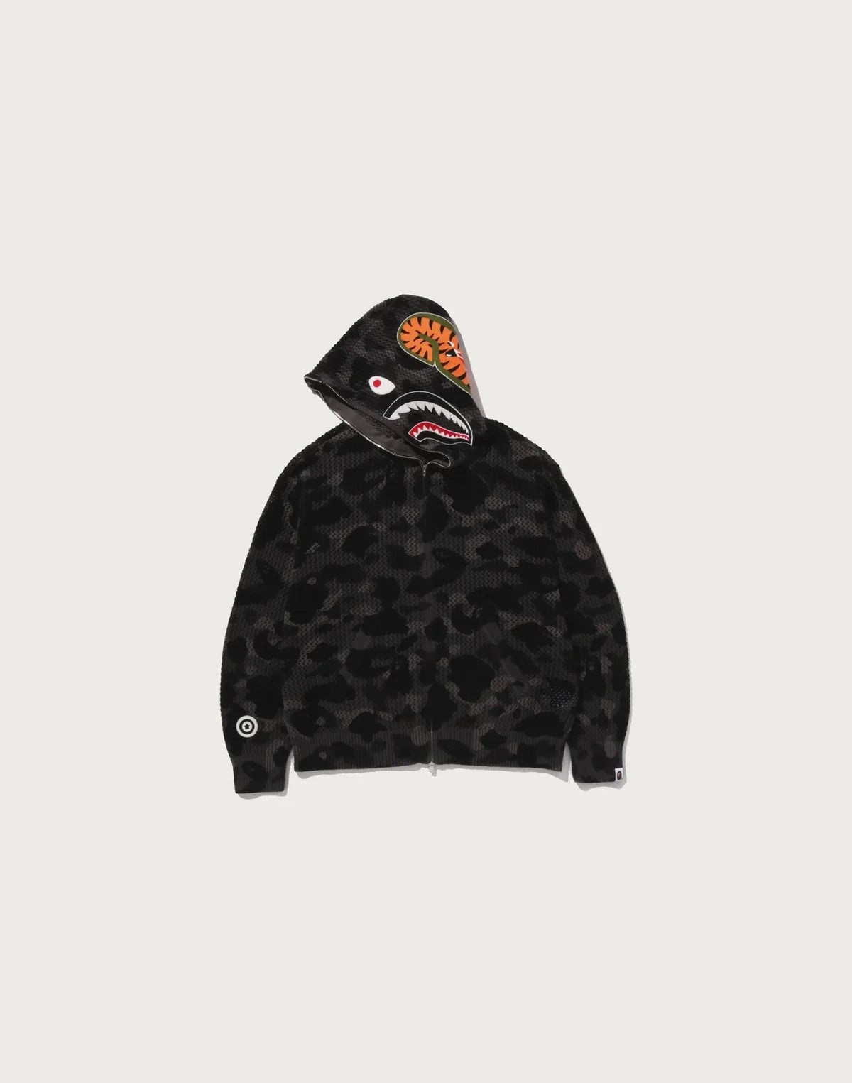 Relaxed Crochet Camo Full-Zip Hoodie - Black