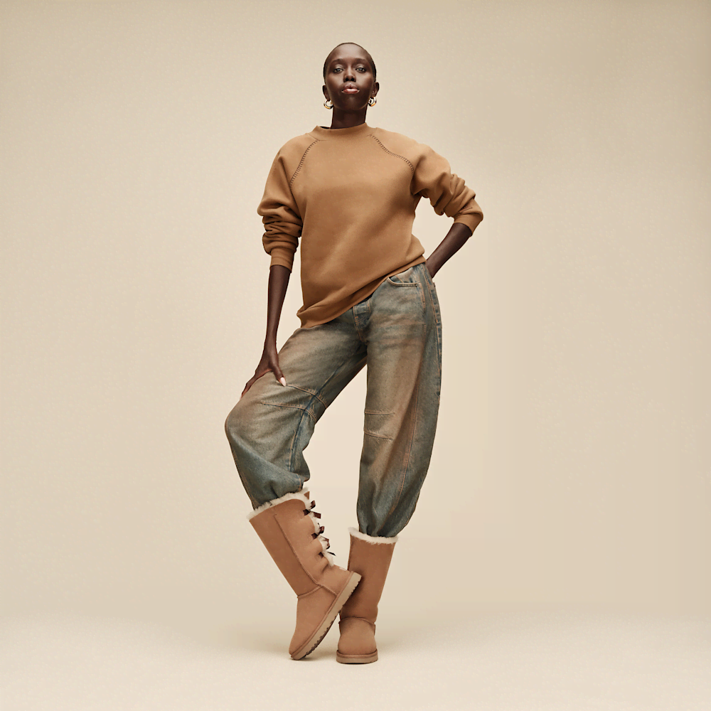 Women's Tall Sheepskin Bow Boot - Chestnut