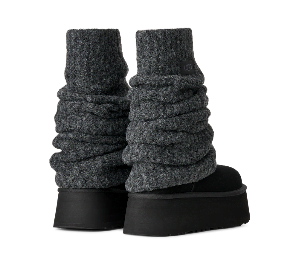 Women's Platform Boot With Knit Leg Warmer - Black