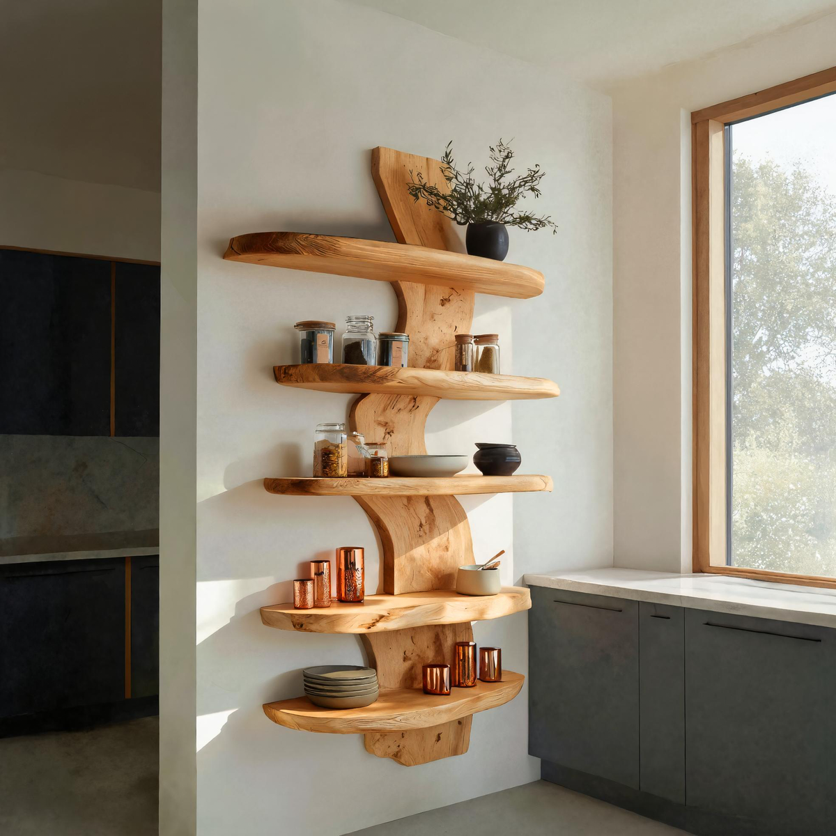 Modern Live Edge Floating Shelf For Kitchen