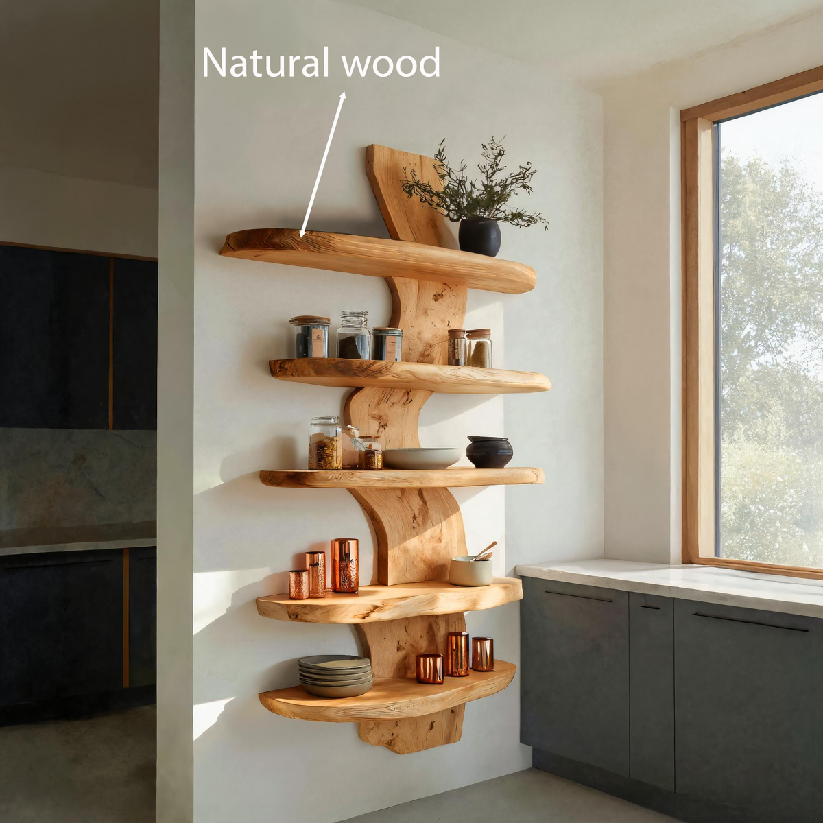 Modern Live Edge Floating Shelf For Kitchen