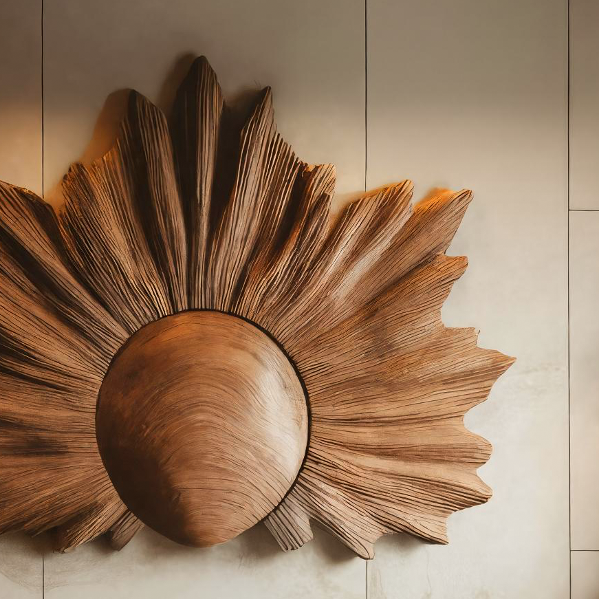 Sculptural Wall Art With Sunburst Carved Design For Living Room