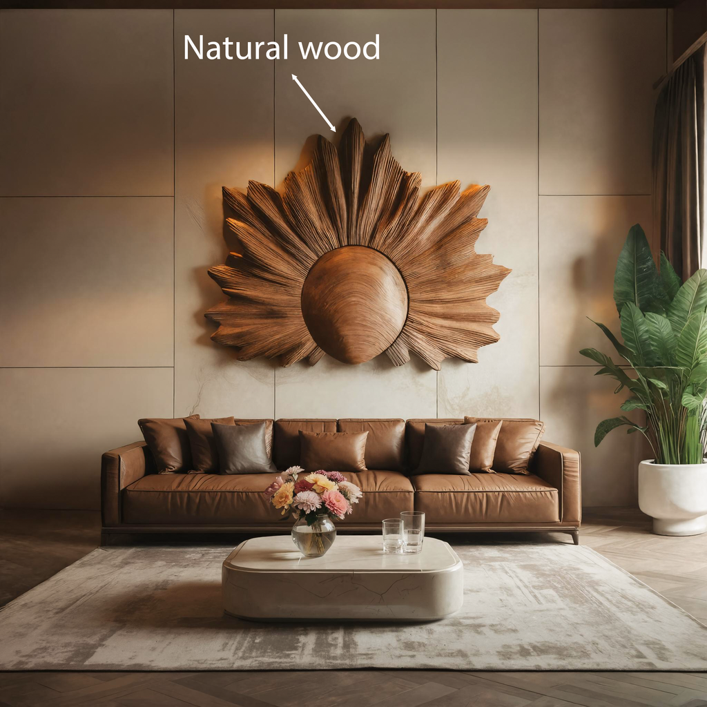 Sculptural Wall Art With Sunburst Carved Design For Living Room
