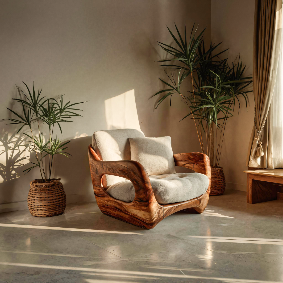 Minimalist Handcrafted Accent Chair Carved Body For Living Room