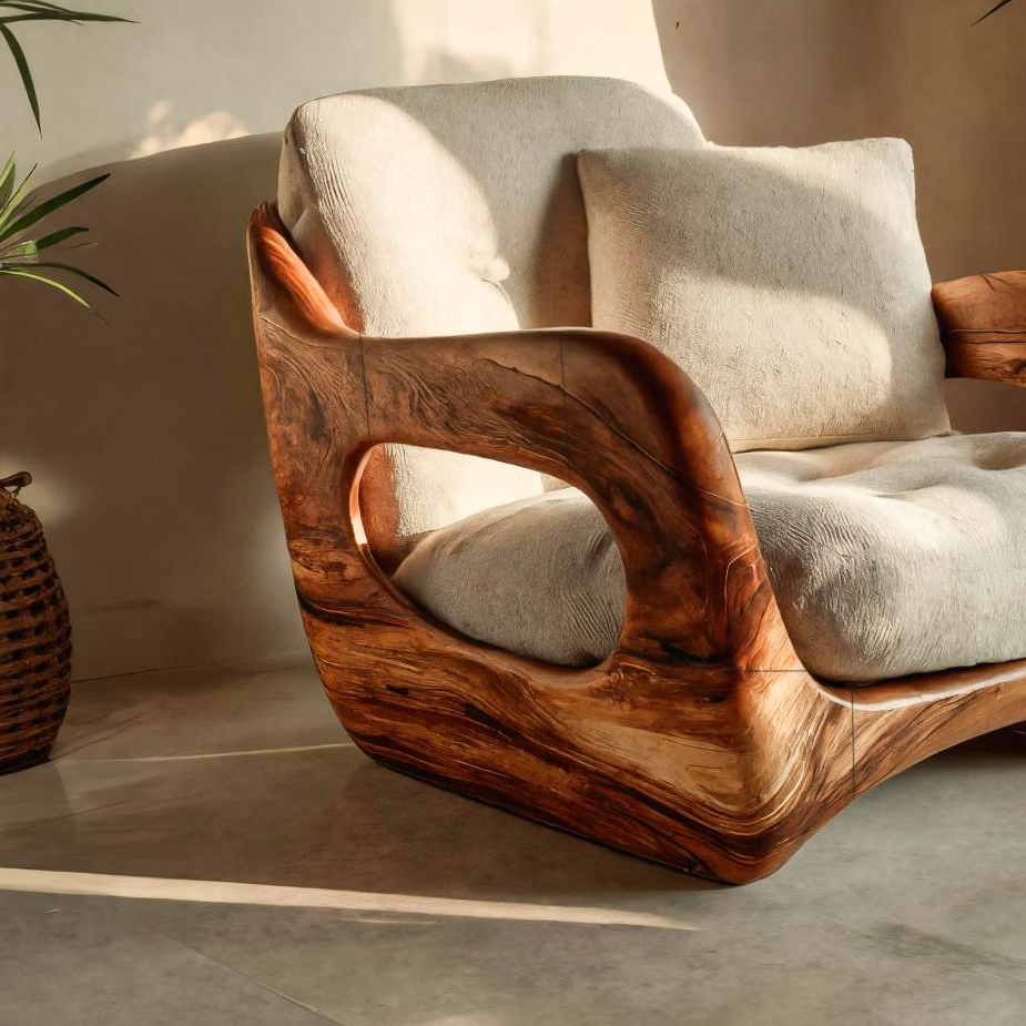 Minimalist Handcrafted Accent Chair Carved Body For Living Room