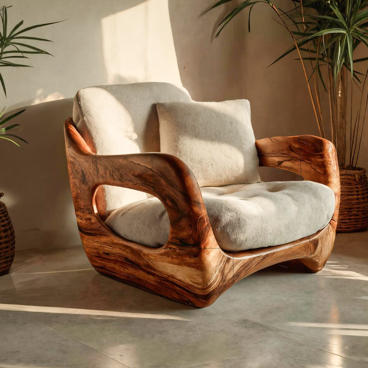 Minimalist Handcrafted Accent Chair Carved Body For Living Room