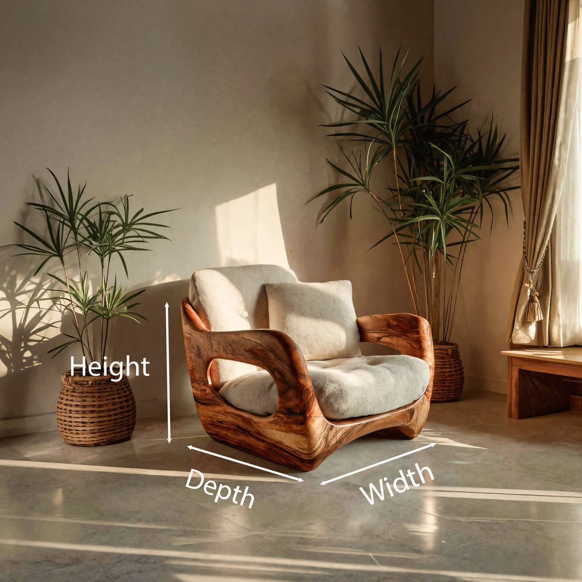 Minimalist Handcrafted Accent Chair Carved Body For Living Room